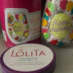 Hallmark Lolita Happy Birthday Balloons Handpainted Stemless Wine Glass, 20 oz.